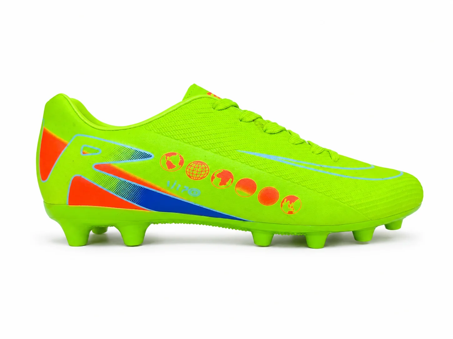 Imported Neon Green Football Cleats with Orange & Blue Accents – Size 41 - Image 4